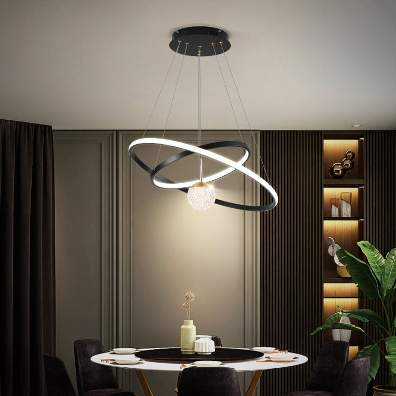 Modern Led Chandelier With Spotlight For Living Dining Room Kitchen Black Simple Pendant Lamps