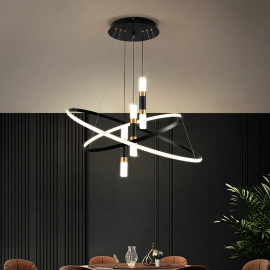 Modern Led Chandelier With Spotlight For Living Dining Room Kitchen Black Simple Pendant Lamps