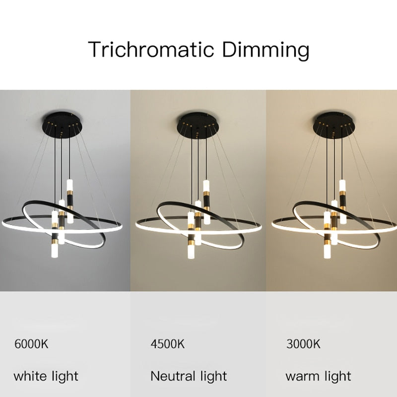 Modern Led Chandelier With Spotlight For Living Dining Room Kitchen Black Simple Pendant Lamps