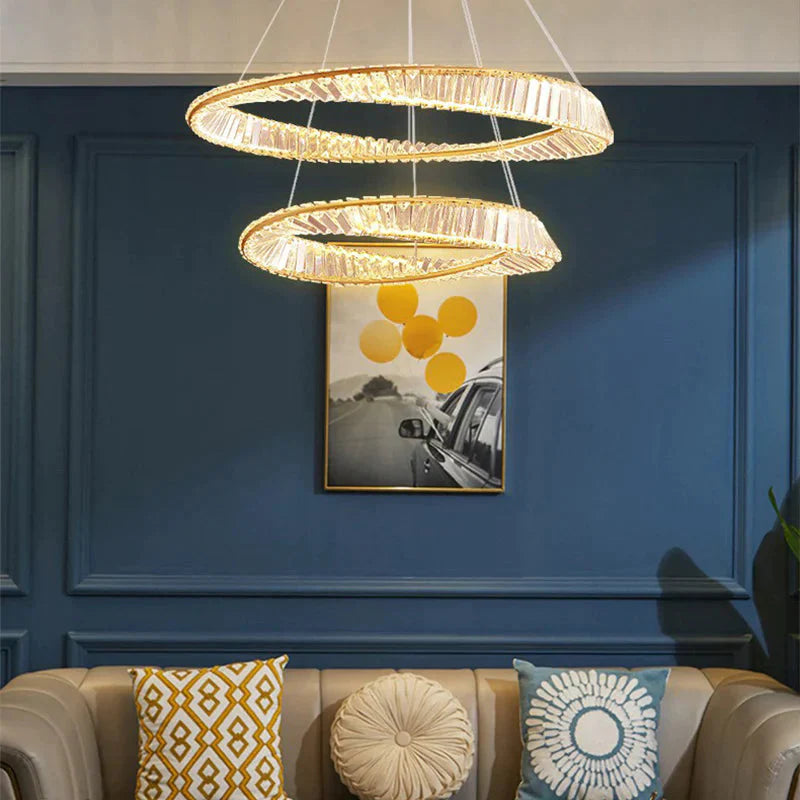 Dimmable Crystal Chandeliers Lighting Modern Ring Pendant Light Led Lamp Fixtures For Dining Room
