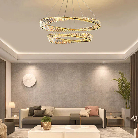 Dimmable Crystal Chandeliers Lighting Modern Ring Pendant Light Led Lamp Fixtures For Dining Room