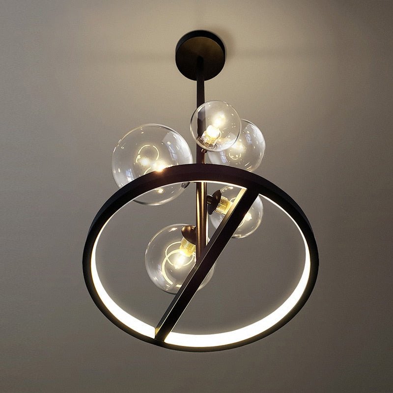 Nordic Pendant Lamp Led 28 48Cm Circle Ceiling Hanging Chandelier Black Loft Living Dining Room