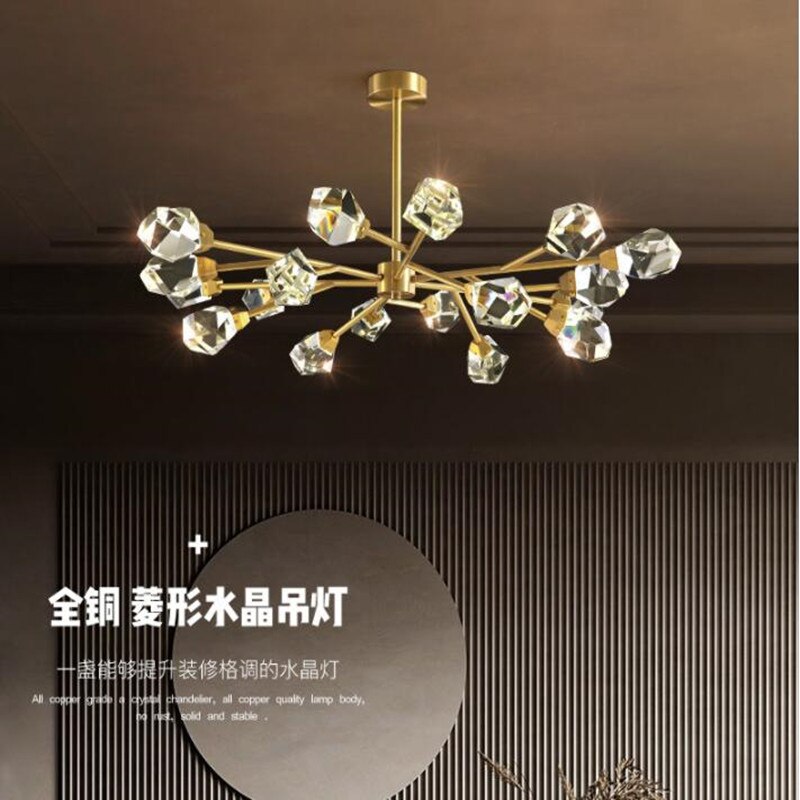 Led Postmodern Crystal Copper Round Chandelier - Elegant Lighting For Dining Rooms Pendant Light