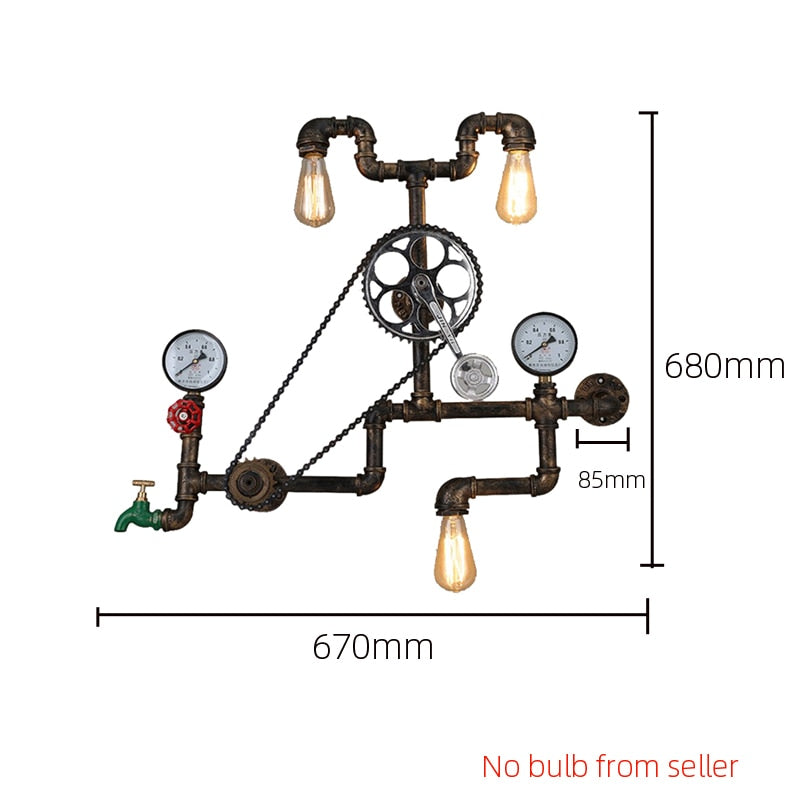Vintage Retro Loft Industrial Wind Light Personality Water Pipe Gear Wall Lamp For Restaurant Bar