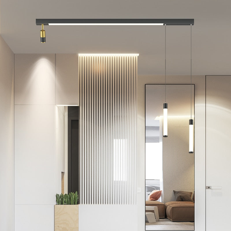 Modern Long Led Chandeliers Lamp Suitable For Bedroom Corridor And Dining Room Black Gold Frame 80