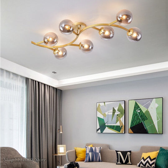 Modern Glass Ball Led Ceiling Lamps For Kitchen Pendant Lamp Bedroom Creative Tree Branch Light