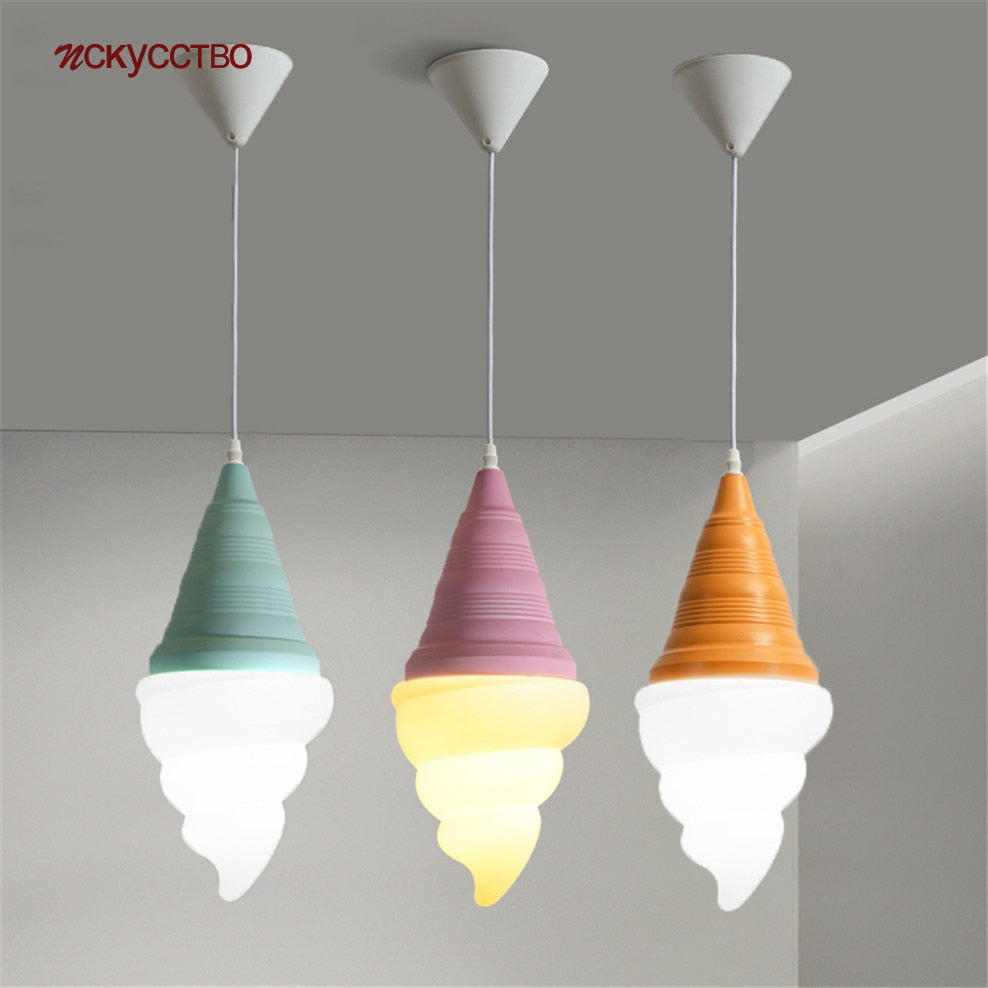 Dessert Shop Ice Cream Cones Pendant Lights Creative Children Led Hanging Lamp Kids Room Light