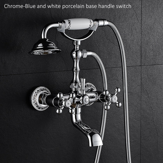 Luxury Crystal Handle Bathtub Gold Brass Faucet With Hand Shower Telephone Type Bath Faucets Sets
