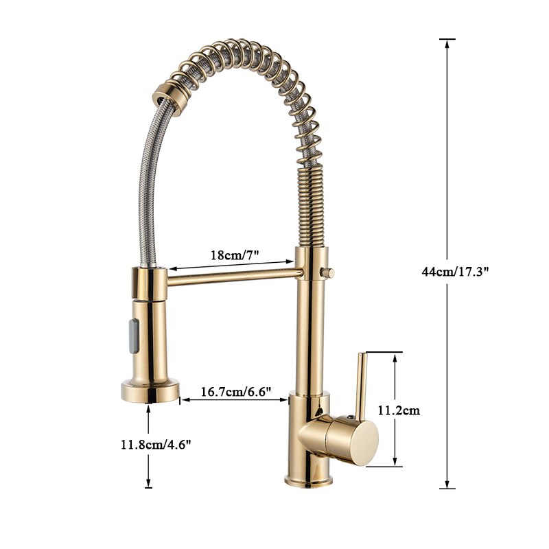 Golden Kitchen Spring Faucet Brass Deck Mount 360 Degree Rotate Stream & Sprayer Nozzle Hot Cold