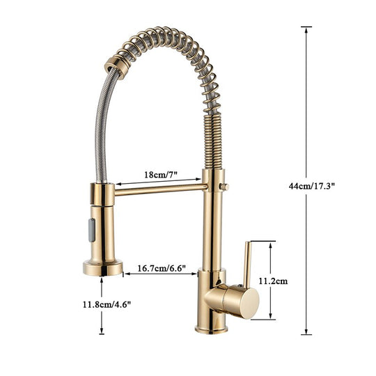 Golden Kitchen Spring Faucet Brass Deck Mount 360 Degree Rotate Stream & Sprayer Nozzle Hot Cold