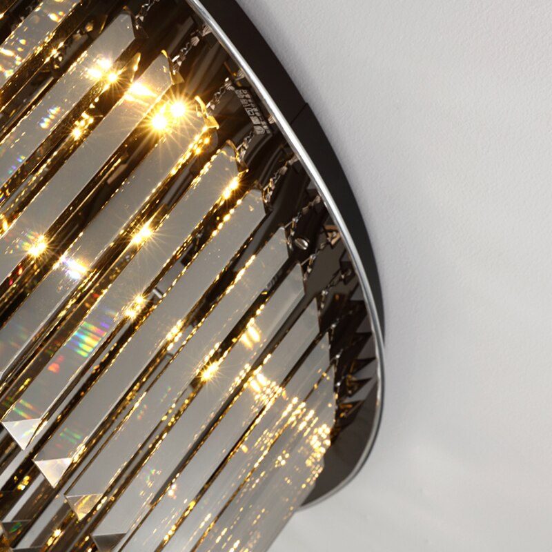 Modern Crystal Chandelier For Ceiling Luxury Round Smoky Gray Cristal Lamps Bedroom Living Room