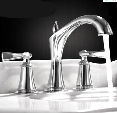 Basin Faucet Widespread American Style Classical Gold Brass Mixer Tap Bathroom Water Sink Chrome