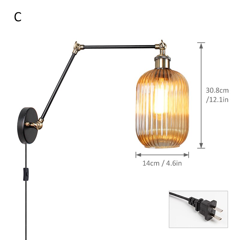 Nordic Led Wall Lamp With Switch Long Pole Background Reading Rocker Glass Ca