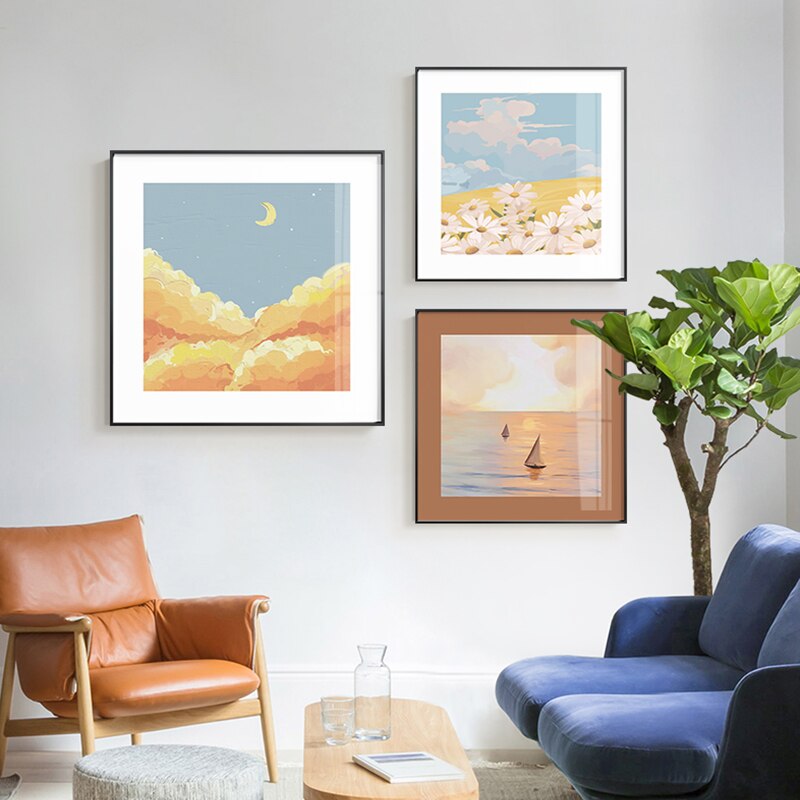 Nordic Country Style Square Canvas Posters - Minimalist Wall Art For Modern Home Decor In Living