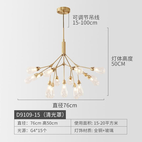 Nordic Copper Luxury Led Chandelier Lighting Firefly Dining Living Room Creative Hanging Lamp