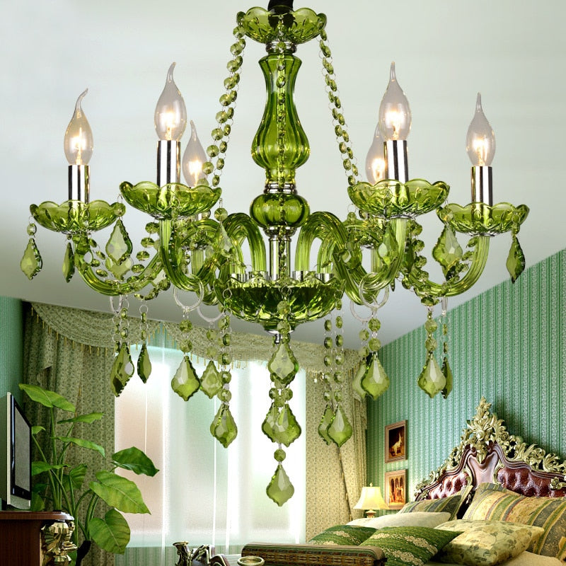 E14 Luxury Crystal Chandelier Green Wedding Parlor Bedroom Villa Suspension Light Hotel Restaurant