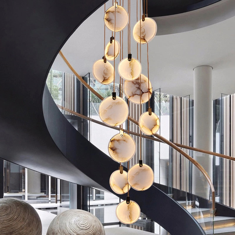 Luxury Marble Led Chandelier For Staircase Large Lobby Hallway Light Fixture Modern Home Decor Long