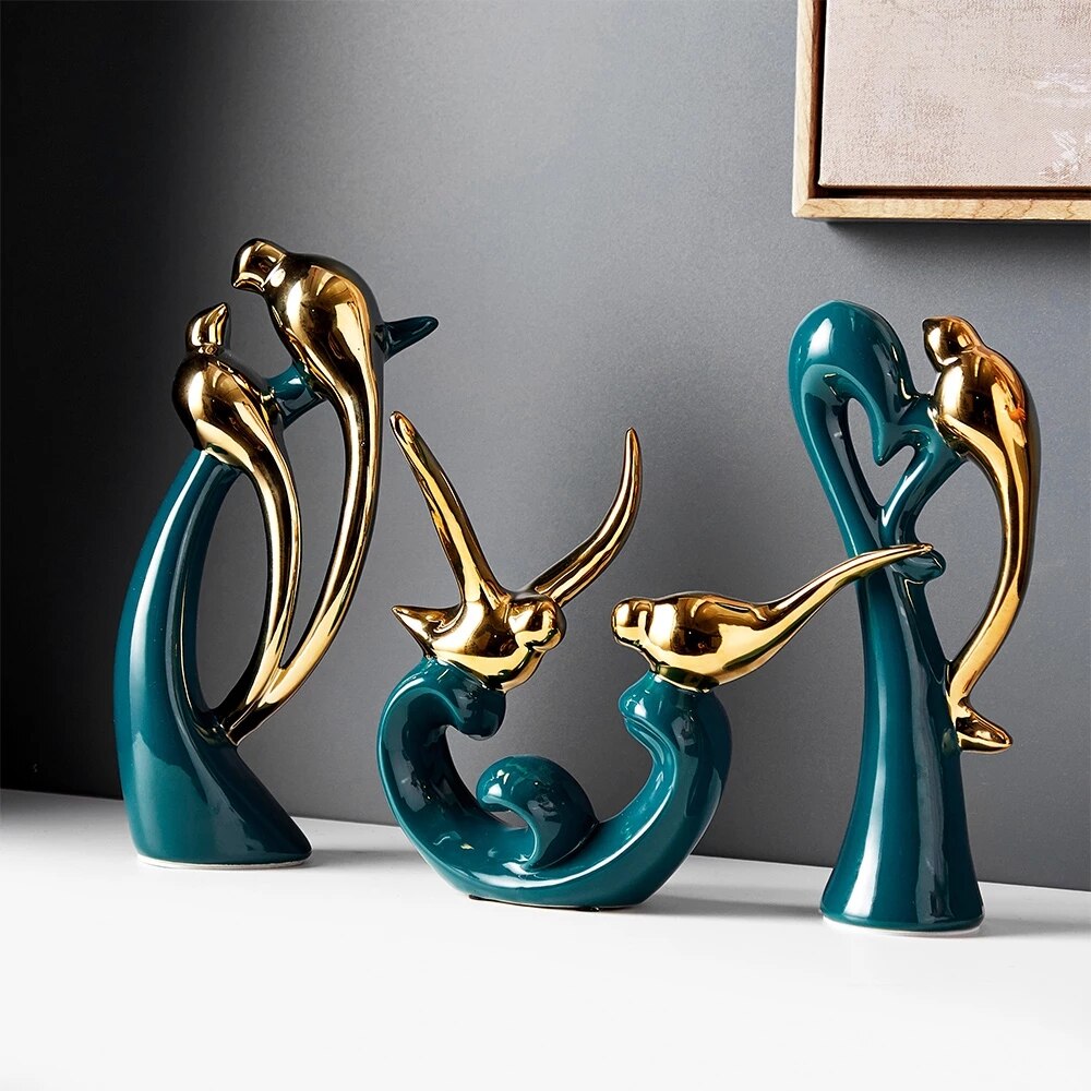 Nordic Love Bird Figurines - Modern Ceramic Statues For Living Room Home Decoration Decor Essentials