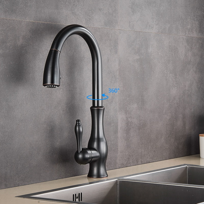 Black Kitchen Faucets Pull Out Sink Mixer Tap Single Lever Water Crane For 360 Rotation