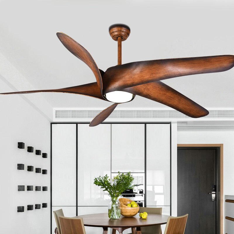 60 - Inch Nordic Brown Vintage Ceiling Fan - Features Led Lights And Remote Control Ideal For