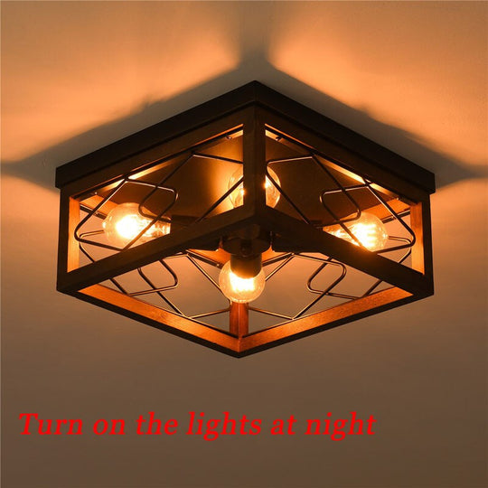 American Retro 4 - Head Ceiling Lamp Imitation Wood Art Industrial Style Living Room Bedroom Dining