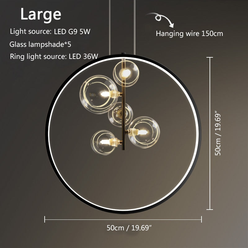 Nordic Pendant Lamp Led 28 48Cm Circle Ceiling Hanging Chandelier Black Loft Living Dining Room