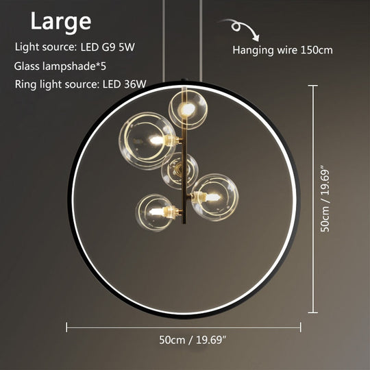 Nordic Pendant Lamp Led 28 48Cm Circle Ceiling Hanging Chandelier Black Loft Living Dining Room