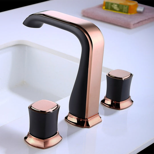 Bathroom Basin Sink Faucets Brass Widespread Mixer Tap Copper Hot & Cold Lavatory Crane 3 Hole