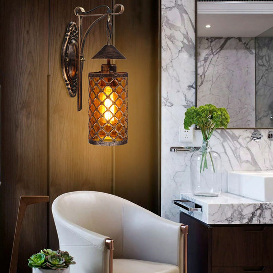 Artpad Chinese Style Vintage Indoor Bathroom Wall Led Light Bedside Glass Kerosene Lamp Bar
