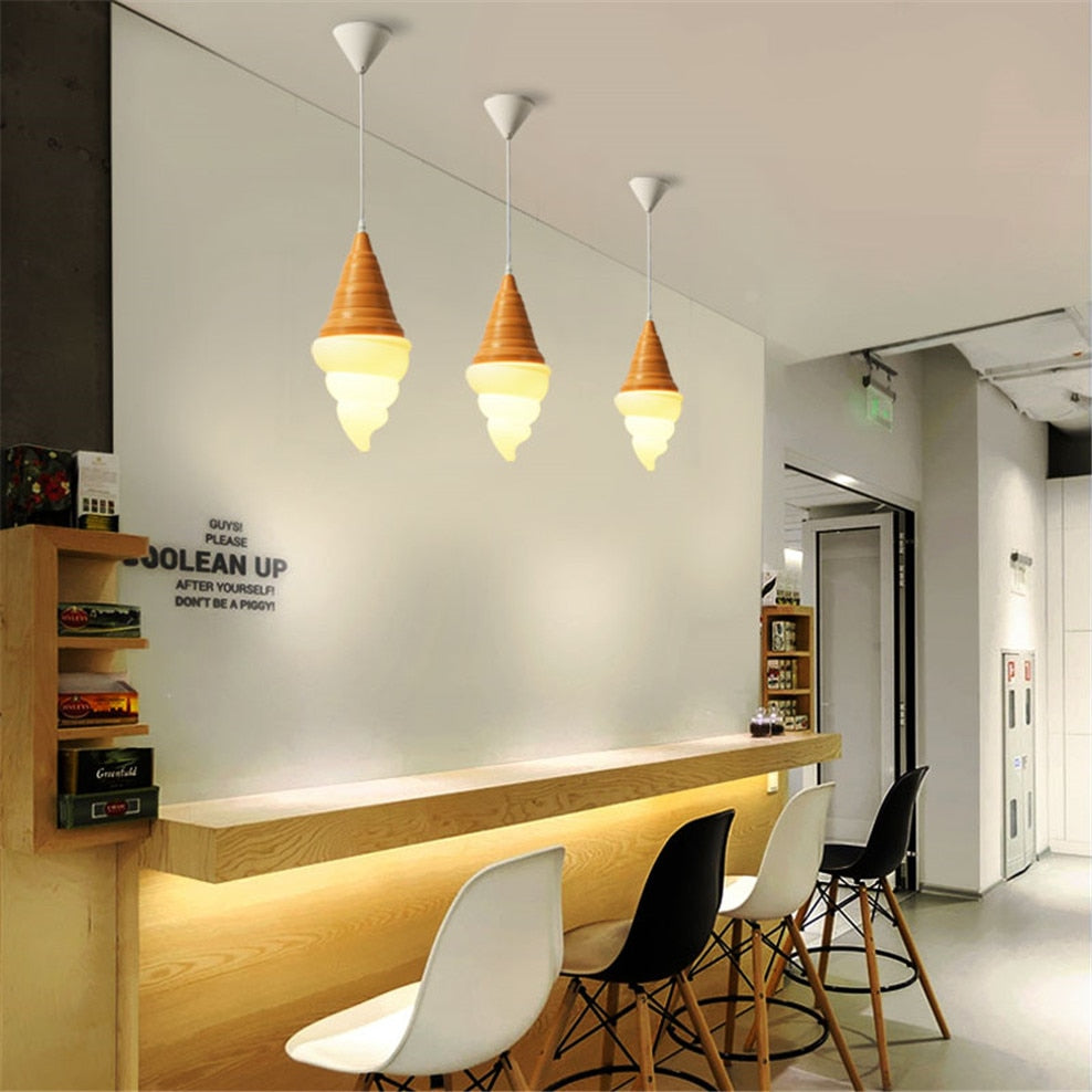 Dessert Shop Ice Cream Cones Pendant Lights Creative Children Led Hanging Lamp Kids Room Light