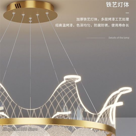 Modern Luxury Crown Chandelier Romantic Led Lustre Hanging Lamp Dimmable Pendant Lamp Living Room