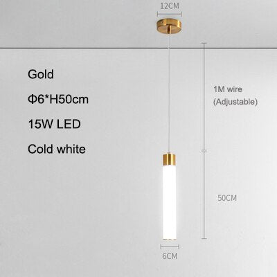 Single Head Cream White Pmma Led Pendant Lamp Nordic Modern Cylindrical Tube Restaurant Bar Front
