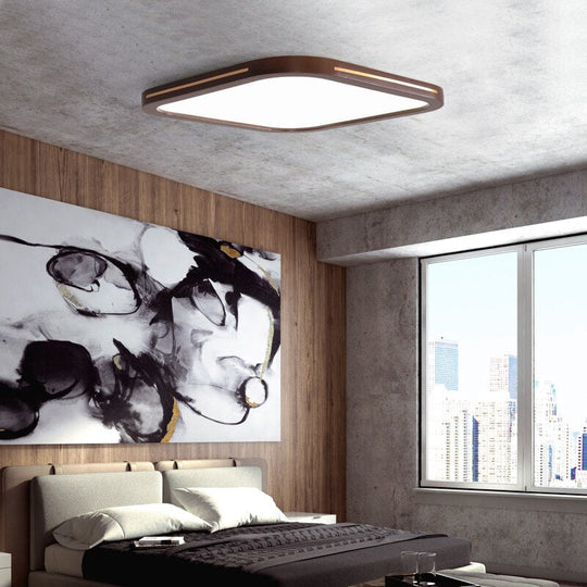 Ultra - Thin Solid Wood Living Room Chandeliers Modern Bedroom Lamp Rectangular Walnut Color Copper