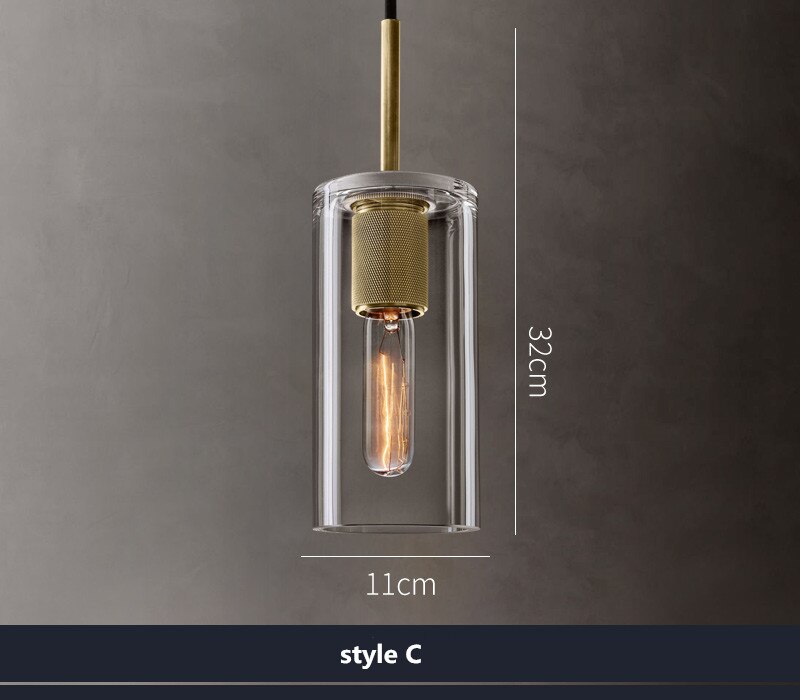 American Retro Edison Led Pendant Lights - Clear Glass Suspend Lamp With Gold Metal Chandelier