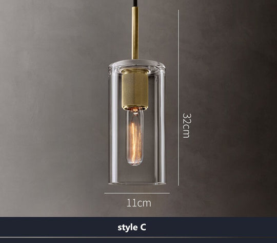 American Retro Edison Led Pendant Lights - Clear Glass Suspend Lamp With Gold Metal Chandelier