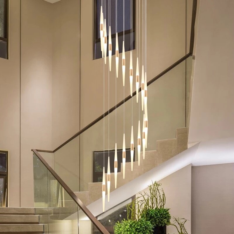 Rose Gold Led Chandelier Hanging Lamp For Stair Loft Staircase Indoor Home Living Room Bedroom