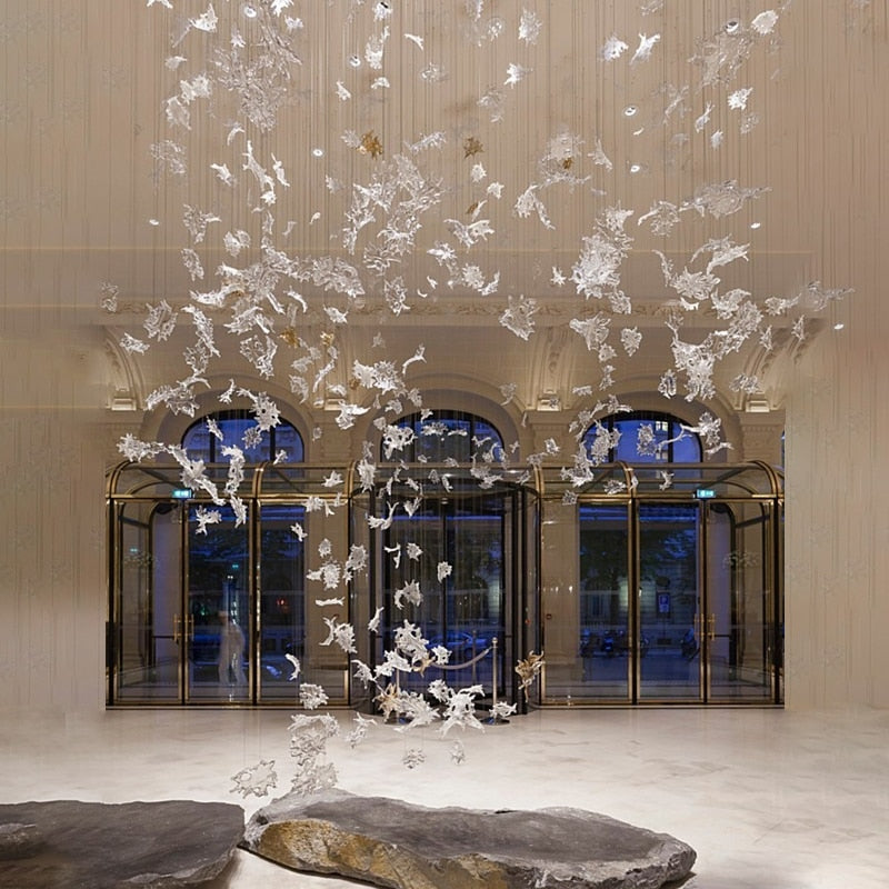 Murano Glass Maple Leaf Chandelier Lamps Art High Ceiling Light Large Lobby Hotel Restaurant