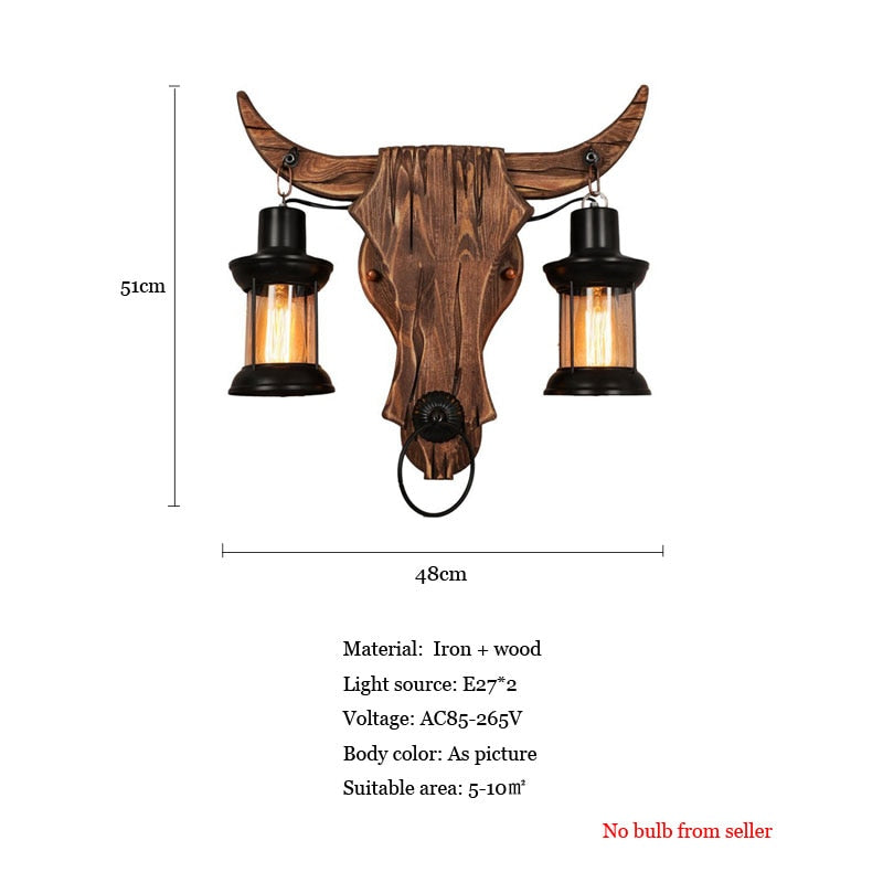 Industrial Light Design Retro Iron Wood Lamp Glass Wall Creative Cafe Restaurant Bar Bedside Sconce