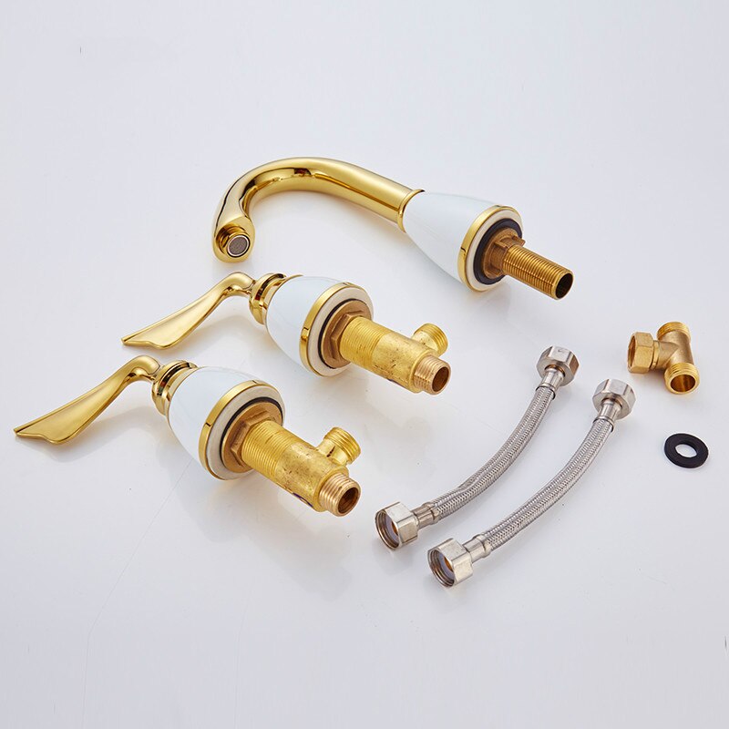 3 Pieces Set Bathtub Faucet Deck Mounted Gold Luxury Bathroom Tub Mixer Holes Widespread Bath Sink
