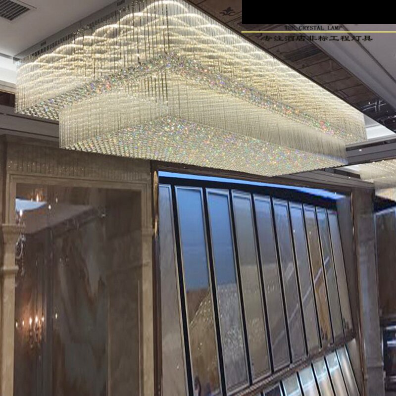 Custom Rectangular Led Chandelier For Hotel Lobbies And Ceramic Jewelry Showrooms