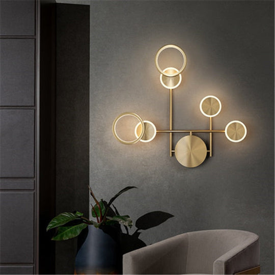 Nordic Minimalist Copper Led Wall Lamp Light Luxury Aisle Living Room Back Ground Bedroom Bedside