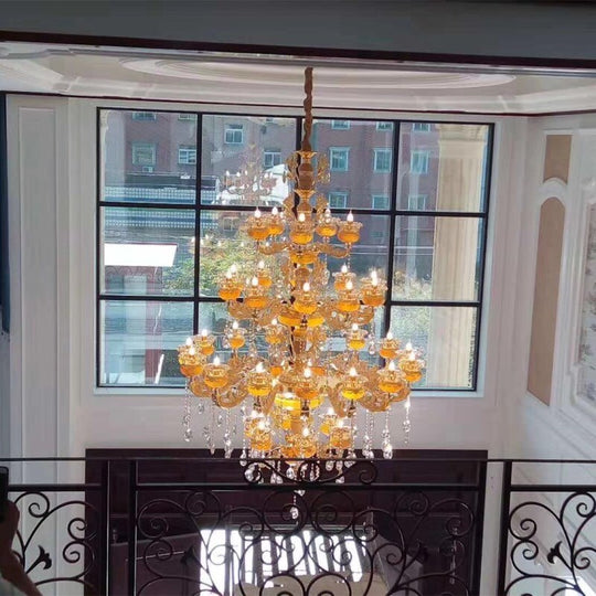 European Style Duplex Building Large Chandelier Villa Hollow Living Room Luxury Hotel Lobby