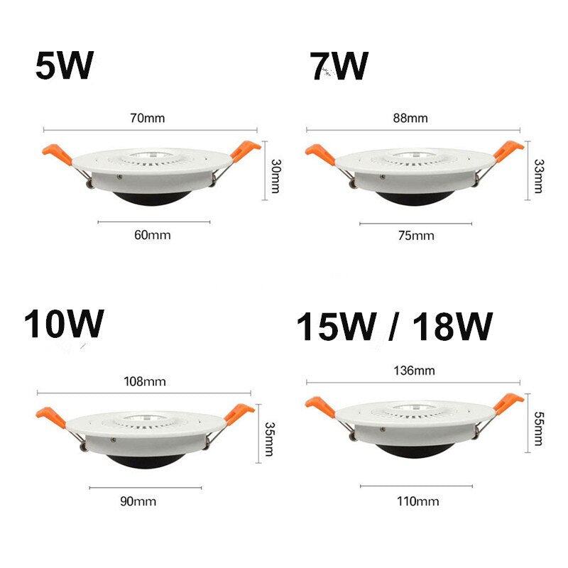 Ac/Dc 12V 24V 360° Rotatable Angle Led Recessed Downlight 5W 7W 10W 15W 18W Ceiling Spot Light