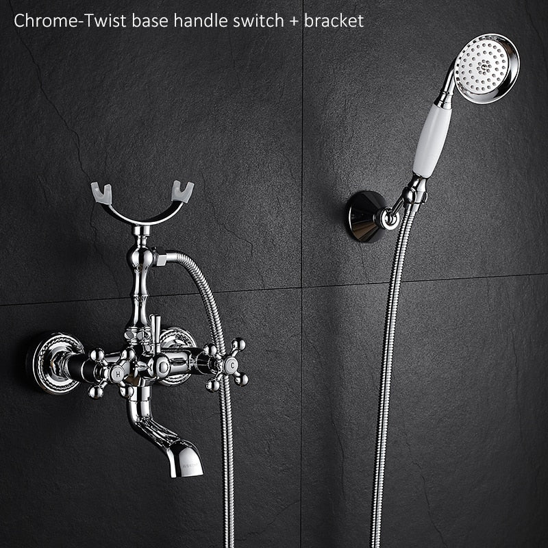 Luxury Crystal Handle Bathtub Gold Brass Faucet With Hand Shower Telephone Type Bath Faucets Sets