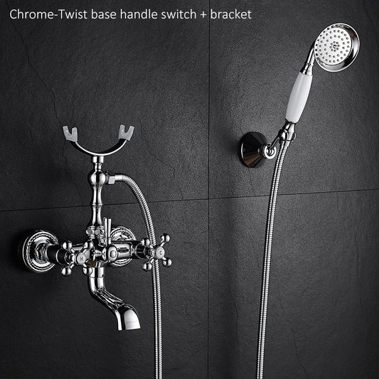 Luxury Crystal Handle Bathtub Gold Brass Faucet With Hand Shower Telephone Type Bath Faucets Sets
