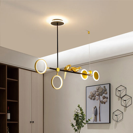 Nordic Light Luxury Golden Ring Bird Led Pendant For Living Room Dining Table And Bar Counter