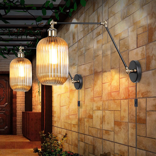 Nordic Led Wall Lamp With Switch Long Pole Background Reading Rocker Glass