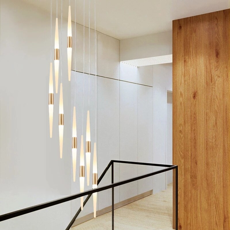 Rose Gold Led Chandelier Hanging Lamp For Stair Loft Staircase Indoor Home Living Room Bedroom