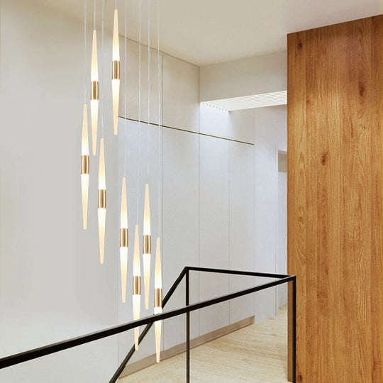 Rose Gold Led Chandelier Hanging Lamp For Stair Loft Staircase Indoor Home Living Room Bedroom