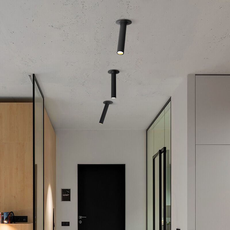 Black/White Long Tube Ceiling Recessed Led Spot Lamp Angle Rotatable Light 12W For Kitchen Bedroom